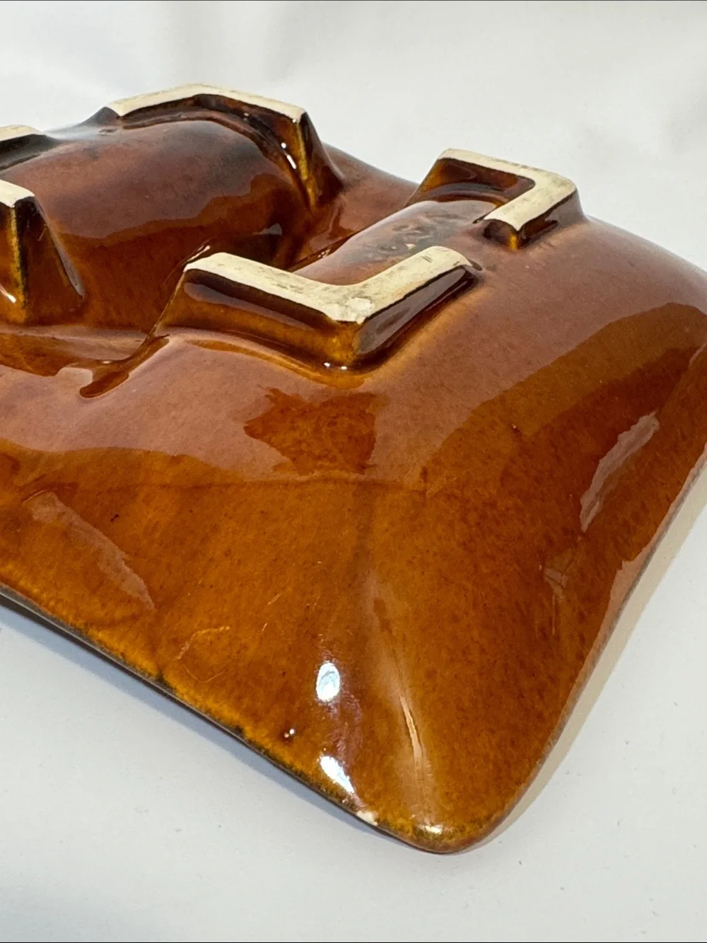 Vintage Mid-Century Modern Square Drip Glaze Ceramic Ashtray